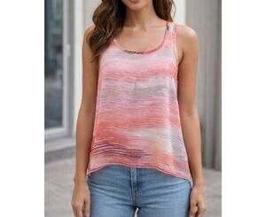 Delia’s Sheer Tank Top Size Small Orange Striped Rayon Blend Colorful